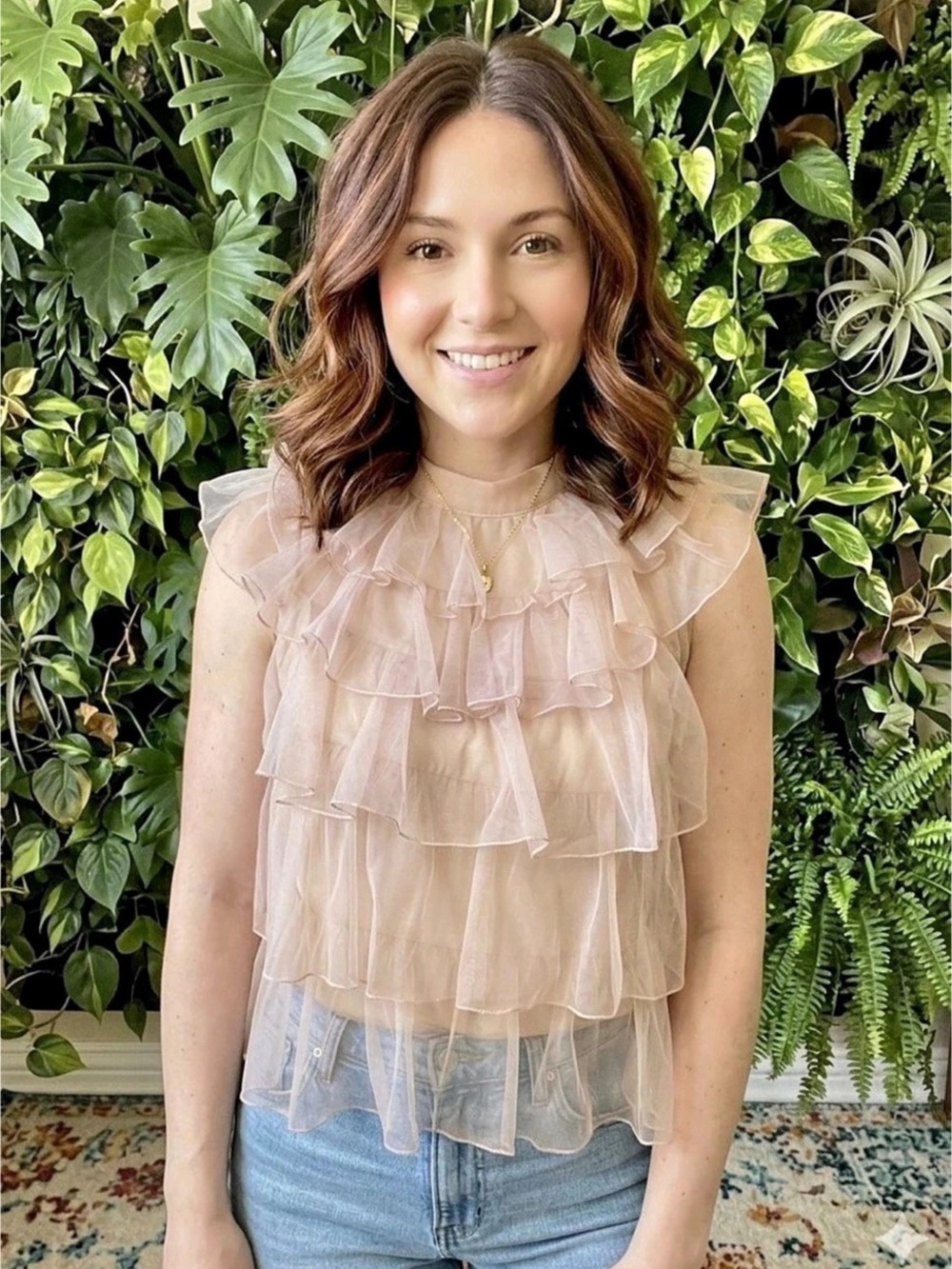 PLEIONE Ruffle Blouse in Blush Size XS Like New (B8)